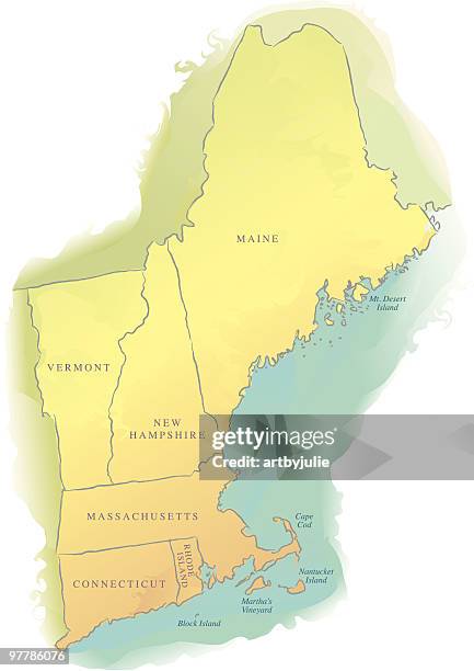 illustrazioni stock, clip art, cartoni animati e icone di tendenza di mappa del new england stile acquerello - capo cod