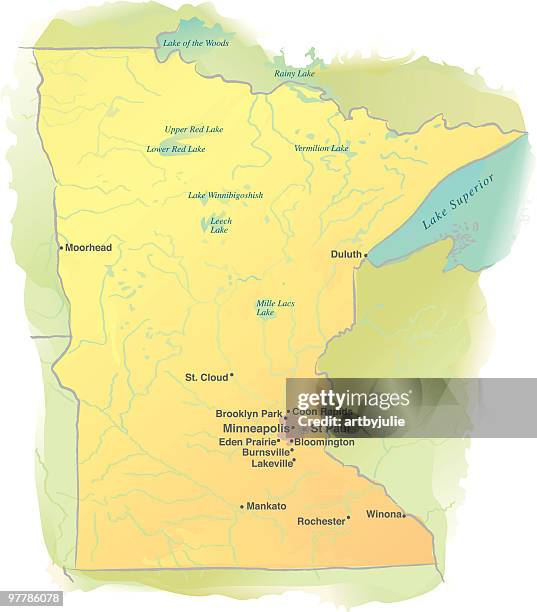 map of minnesota - watercolor style - lake of the woods stock illustrations
