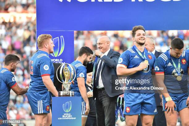 Bernard Laporte President of French Federation of Rugby during the Final World Championship U20 match between England and France on June 17, 2018 in...