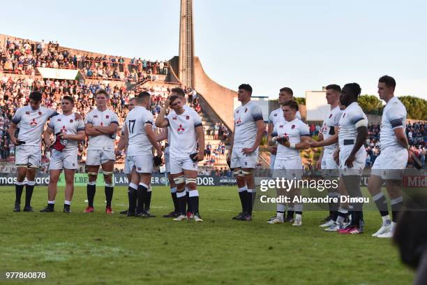 Team of England Desapointed during the Final World Championship U20 match between England and France on June 17, 2018 in Beziers, France.