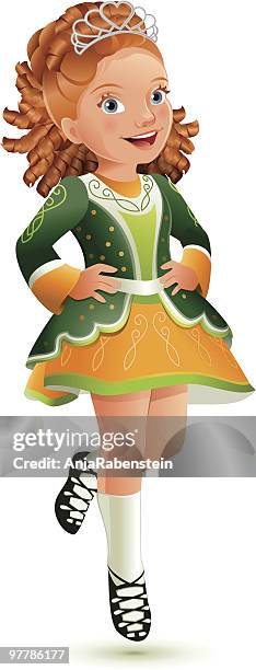 bildbanksillustrationer, clip art samt tecknat material och ikoner med little irish tap-dancer celebrating st. patrick's day - only teenage girls