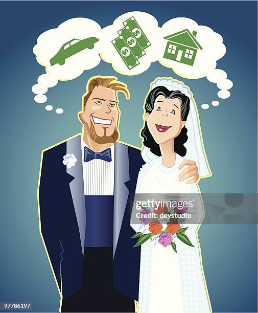 "dreamers" - new married couple - couple facing camera stock illustrations