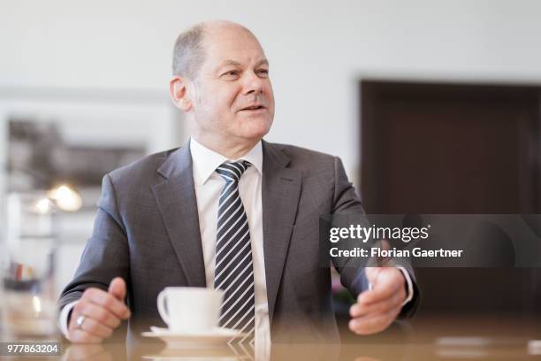 German Finance Minister Olaf Scholz is pictured during an interview on June 11, 2018 in Berlin, Germany.
