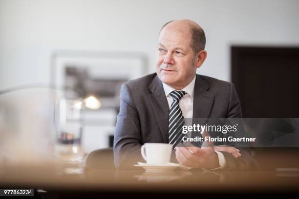 German Finance Minister Olaf Scholz is pictured during an interview on June 11, 2018 in Berlin, Germany.