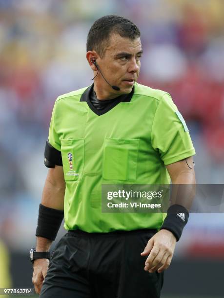 Referee Joel Aguilar during the 2018 FIFA World Cup Russia group F match between Sweden and Korea Republic at the Novgorod stadium on June 18, 2018...
