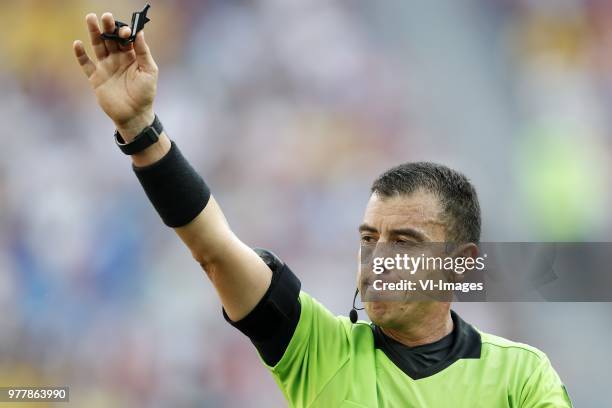 Referee Joel Aguilar during the 2018 FIFA World Cup Russia group F match between Sweden and Korea Republic at the Novgorod stadium on June 18, 2018...