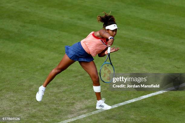 Naomi Osaka of Japan serves during her Round of 32 match against Katie Boulter of Great Britain during day three of the Nature Valley Classic at...