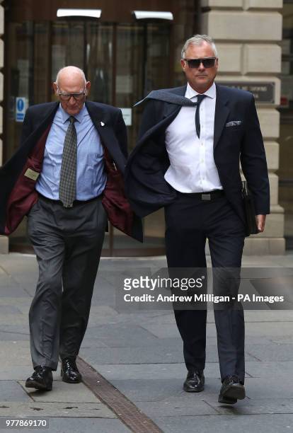 Former TV presenter John Leslie leaves Edinburgh Sheriff Court, he is accused of putting his hand down a woman's trousers as they danced at her hen...