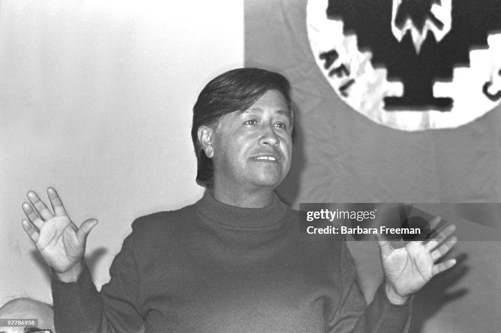Cesar Chavez With Farmworkers Flag