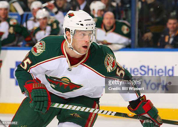 Nick Schultz of the Minnesota Wild skates against the Buffalo Sabres on March 12, 2010 at HSBC Arena in Buffalo, New York.