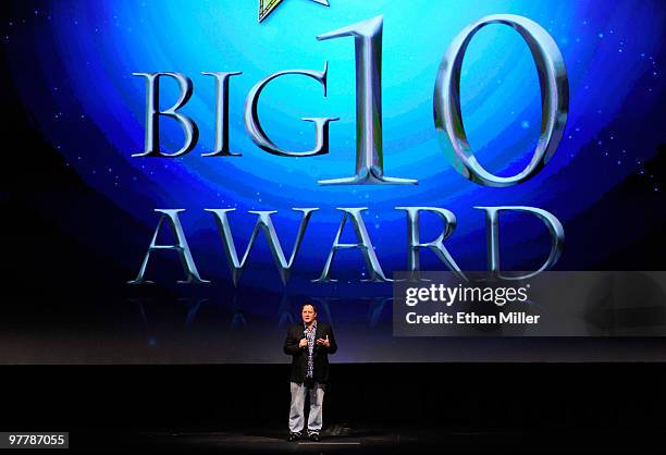 Chief Creative Officer of Pixar and Disney Animation Studios John Lasseter accepts the ShoWest Big Ten Award at the Paris Las Vegas during ShoWest,...