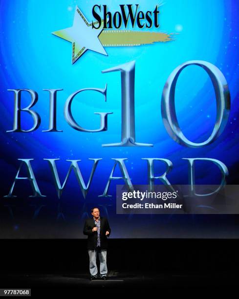 Chief Creative Officer of Pixar and Disney Animation Studios John Lasseter accepts the ShoWest Big Ten Award at the Paris Las Vegas during ShoWest,...