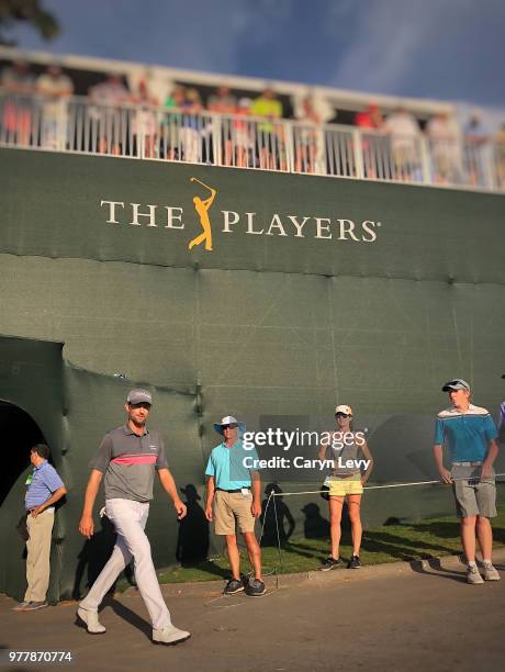 Webb Simpson walks to the 18th tee during the third round of THE PLAYERS Championship on THE PLAYERS Stadium Course at TPC Sawgrass on May 12, 2018...