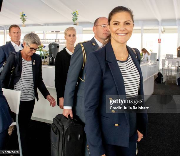 Swedish Crown Princess Victoria attends the Volvo Ocean Summit ahead of participating in the ProAm Race at the Volvo Ocean Race in the Freeport of...