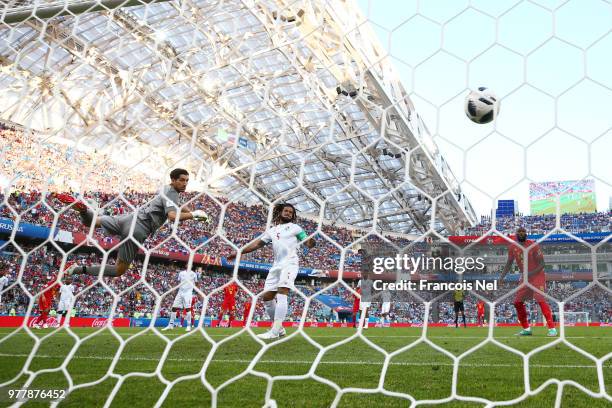Dries Mertens of Belgium scores his team's first goal during the 2018 FIFA World Cup Russia group G match between Belgium and Panama at Fisht Stadium...