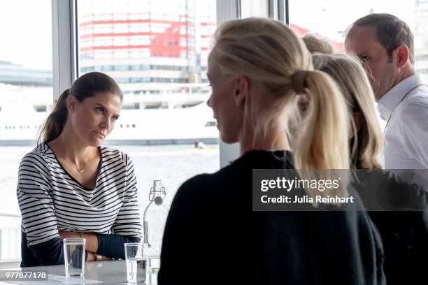 Swedish Crown Princess Victoria attends the Volvo Ocean Summit ahead of participating in the ProAm Race at the Volvo Ocean Race in the Freeport of...