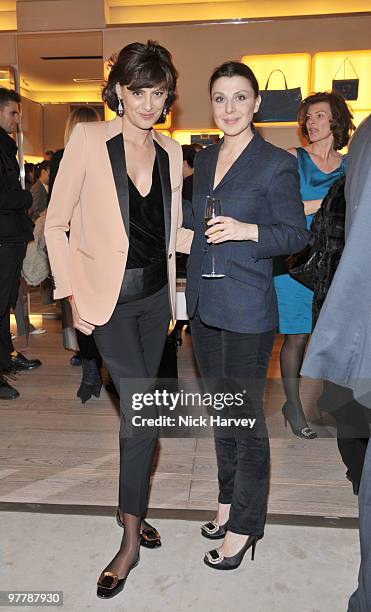 Ines de la Fressange and Allegra Donn attend the cocktail party for the launch of the 'Miss Viv' handbag collection by Roger Vivier on March 16, 2010...