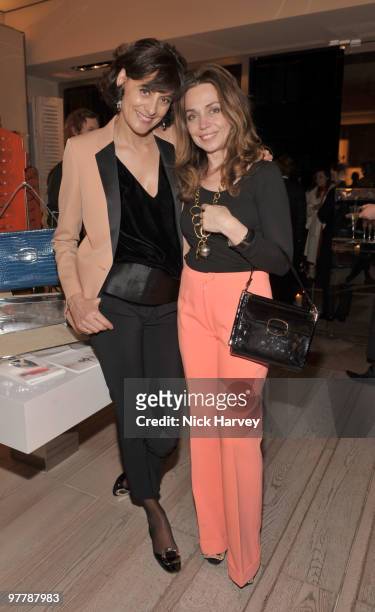 Ines de la Fressange and Jeanne Marine attend the cocktail party for the launch of the 'Miss Viv' handbag collection by Roger Vivier on March 16,...