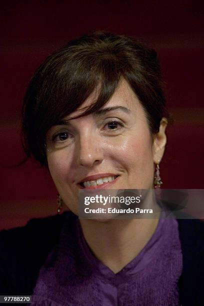 Elvira Lindo attends 'Algo mas inesperado que la muerte' press conference at Lara Theatre on March 16, 2010 in Madrid, Spain.