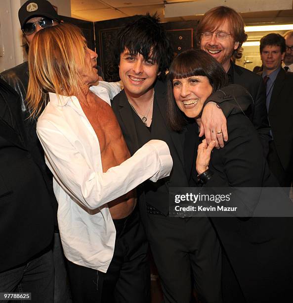 Exclusive* Iggy Pop, Billie Joe Armstrong of Green Day and Lisa Robinson attends the 25th Annual Rock and Roll Hall of Fame Induction Ceremony at The...