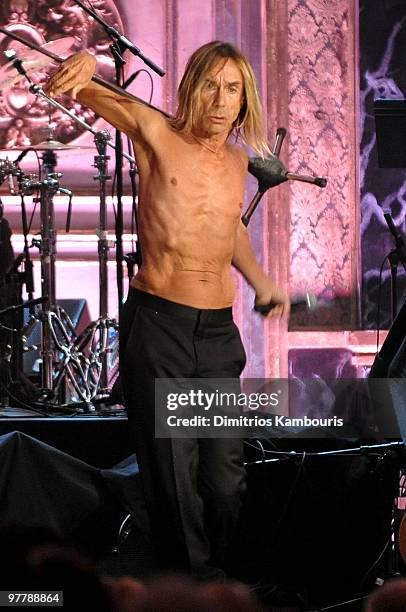 Inductees Iggy and The Stooges perform onstage at the 25th Annual Rock and Roll Hall of Fame Induction Ceremony at Waldorf=Astoria on March 15, 2010...
