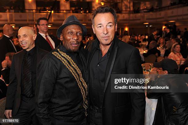 Exclusive* Inductee Jimmy Cliff and Bruce Springsteen attend the 25th Annual Rock and Roll Hall of Fame Induction Ceremony dinner at The...