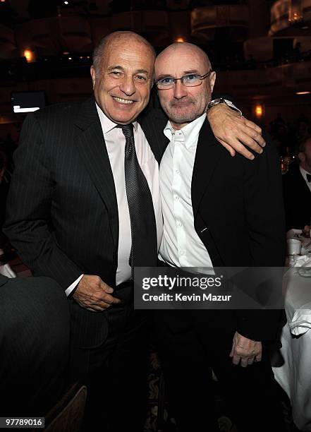 Exclusive* Chairman and CEO of Universal Music Group Doug Morris and Phil Collins attends the 25th Annual Rock and Roll Hall of Fame Induction...