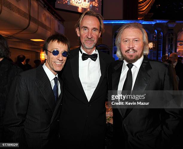Exclusive* Robin Gibb, Mike Rutherford of Genesis and Barry Gibb attends the 25th Annual Rock and Roll Hall of Fame Induction Ceremony at The...