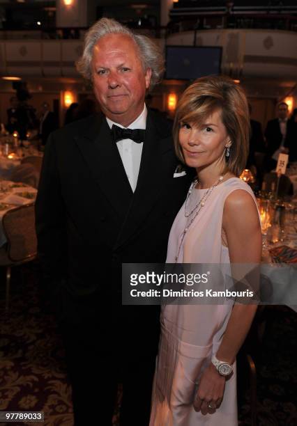 Exclusive* Graydon Carter and guest attend the 25th Annual Rock and Roll Hall of Fame Induction Ceremony dinner at Waldorf=Astoria on March 15, 2010...