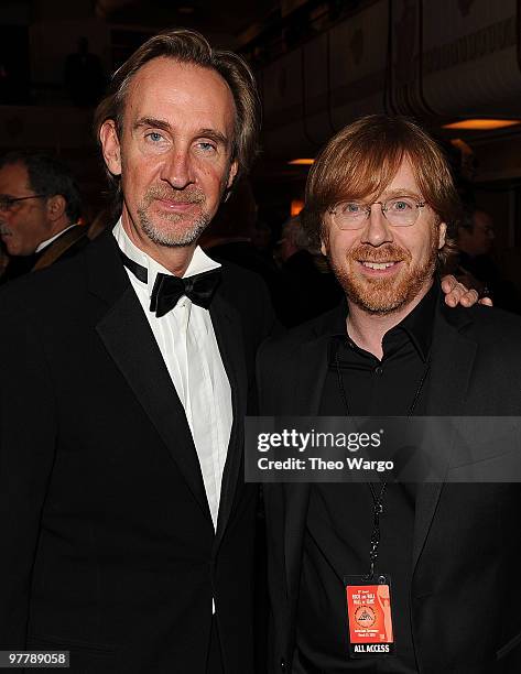 Exclusive* Inductee Mike Rutherford of Genesis and musician Trey Anastasio attend the 25th Annual Rock and Roll Hall of Fame Induction Ceremony...