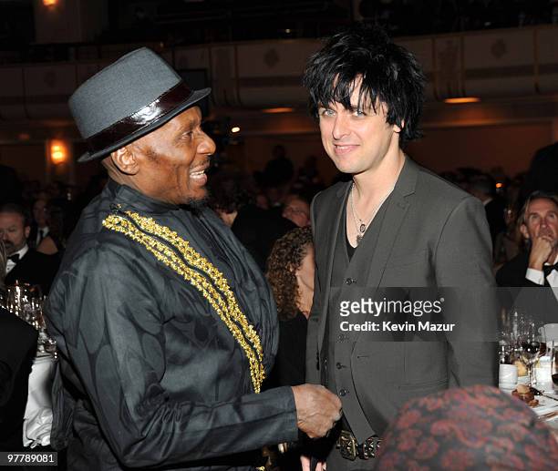 Jimmy Cliff and Billie Joe Armstrong of Green Day attends the 25th Annual Rock and Roll Hall of Fame Induction Ceremony at The Waldorf=Astoria on...