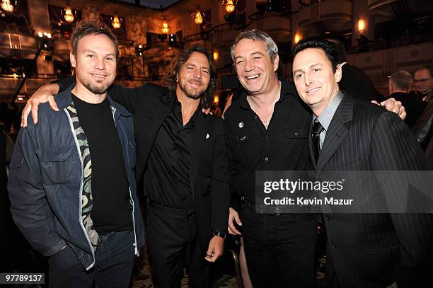 Exclusive* Eddie Vedder of Pearl Jam and Mike Watt attends the 25th Annual Rock and Roll Hall of Fame Induction Ceremony at The Waldorf=Astoria on...