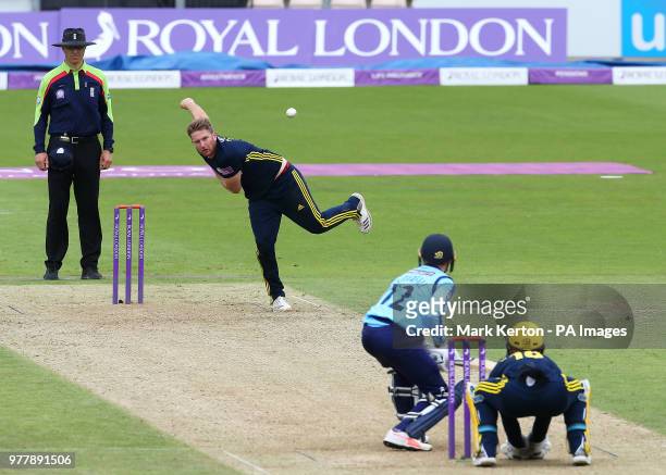 Hampshire's Liam Dawson bowls to Yorkshire's Jonathan Tattersall during the Royal London One Day Cup, semi final at The Ageas Bowl, Southampton.