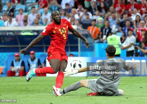 Romelu Lukaku of Belgium scores his team's third goal during the 2018 FIFA World Cup Russia group G match between Belgium and Panama at Fisht Stadium...