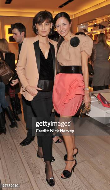 Ines de la Fressange and Luna di Cassanova attend the cocktail party for the launch of the 'Miss Viv' handbag collection by Roger Vivier on March 16,...