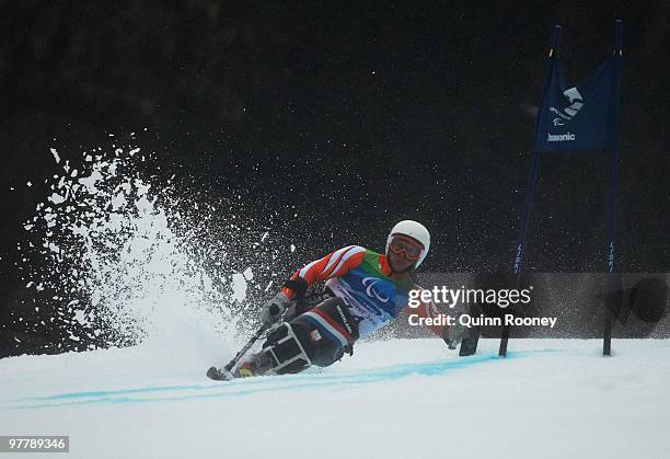 Kees-Jan van der Klooster of the Netherland competes in the Men's Sitting Giant Slalom during Day 5 of the 2010 Vancouver Winter Paralympics at...