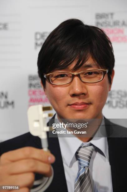 Min-Kyu Choi celebrates winning the Brit Insurance Design of the Year Award at the Design Museum on March 16, 2010 in London, England. His innovative...