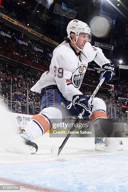 Forward Sam Gagner of the Edmonton Oilers skates against the Columbus Blue Jackets on March 15, 2010 at Nationwide Arena in Columbus, Ohio.