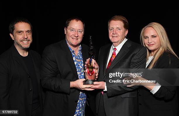 Director Lee Unkrich, Disney/Pixar's John Lasseter, Cinemark's Tim Warner and Producer Darla K. Anderson at the Showest Big Ten Award presentation to...