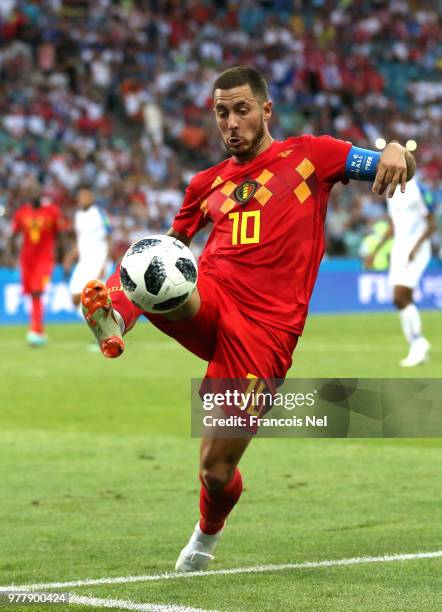 Eden Hazard of Belgium controls the ball during the 2018 FIFA World Cup Russia group G match between Belgium and Panama at Fisht Stadium on June 18,...