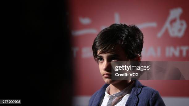 Actor Zain Alrafeea attends a meeting of film 'Capharnaum' during the 21st Shanghai International Film Festival at Shanghai Film Art Center on June...