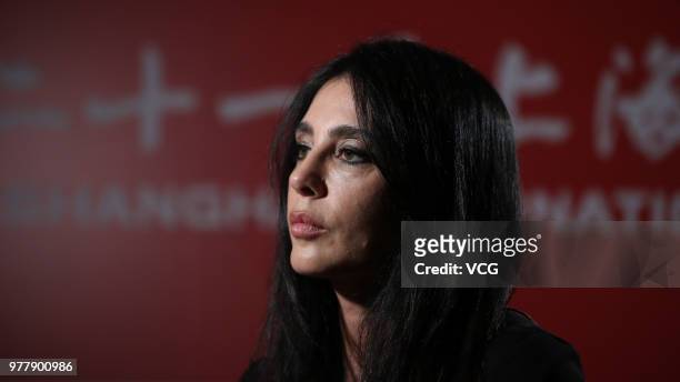 Director Nadine Labaki attends a meeting of film 'Capharnaum' during the 21st Shanghai International Film Festival at Shanghai Film Art Center on...