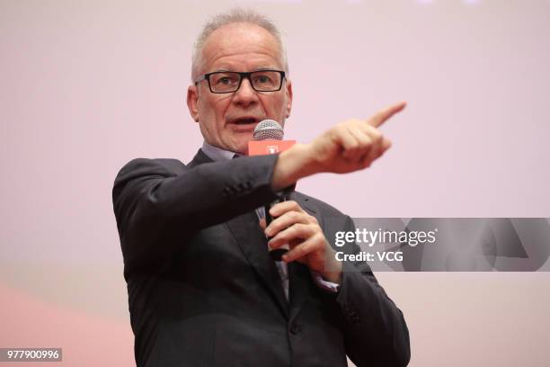 Cannes Film Festival Director Thierry Fremaux attends a meeting of film 'Capharnaum' during the 21st Shanghai International Film Festival at Shanghai...