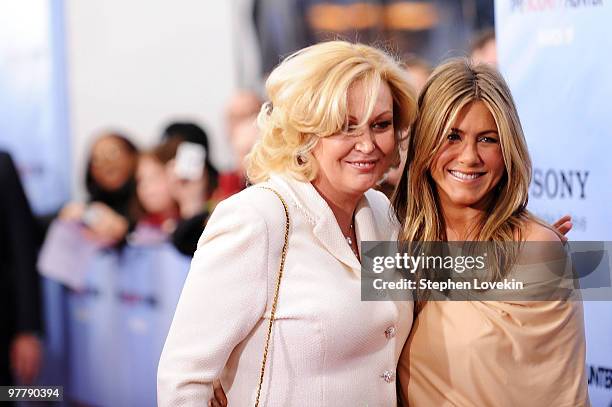 Actresses Cathy Moriarty and Jennifer Aniston attend the premiere of "The Bounty Hunter" at Ziegfeld Theatre on March 16, 2010 in New York, New York...