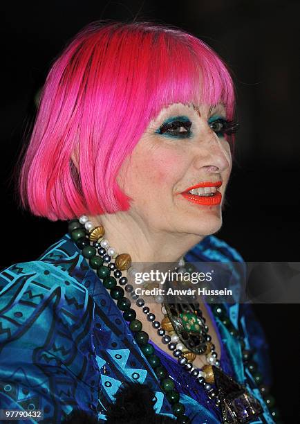 Fashion designer Zandra Rhodes arrives at a reception for the British Clothing Industry at Buckingham Palace on March 16, 2010 in London, England