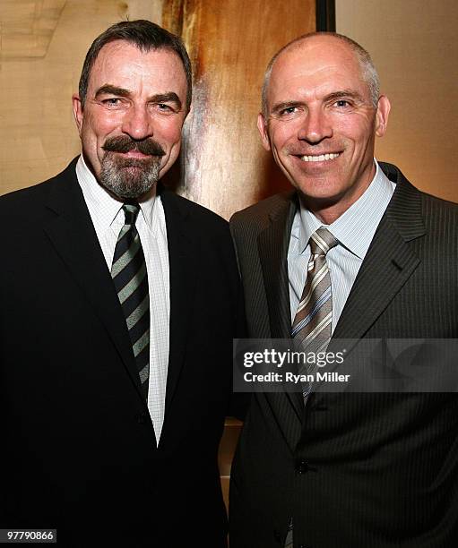 Actor Tom Selleck and President of the Motion Picture Group and co-COO, Joe Drake attend the Lionsgate 2010 ShoWest cocktail party during ShoWest...