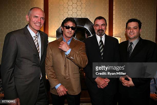 President of the Motion Picture Group and co-COO, Joe Drake, actor Sylvester Stallone, actor Tom Selleck and EVP of Distribution, Lionsgate David...