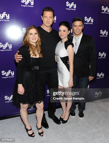 Actors Magda Apanowicz, Sasha Roiz, Alessandra Torresani and Esai Morales attend the 2010 Syfy Upfront party at The Museum of Modern Art on March 16,...