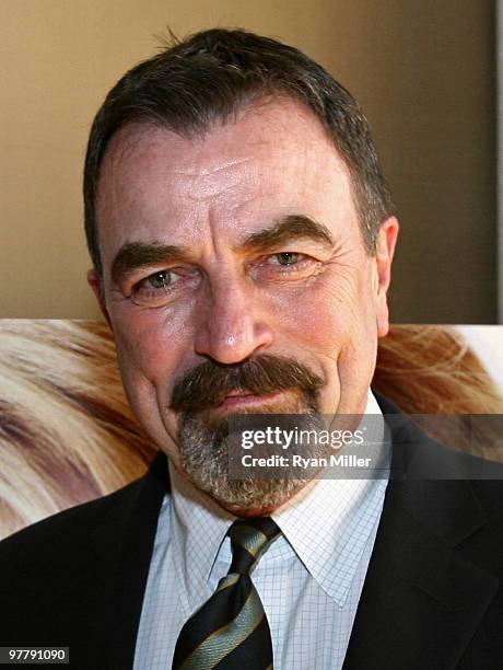 Actor Tom Selleck attends the Lionsgate 2010 ShoWest cocktail party during ShoWest 2010 held at Bellagio Las Vegas on March 16, 2010 in Las Vegas,...