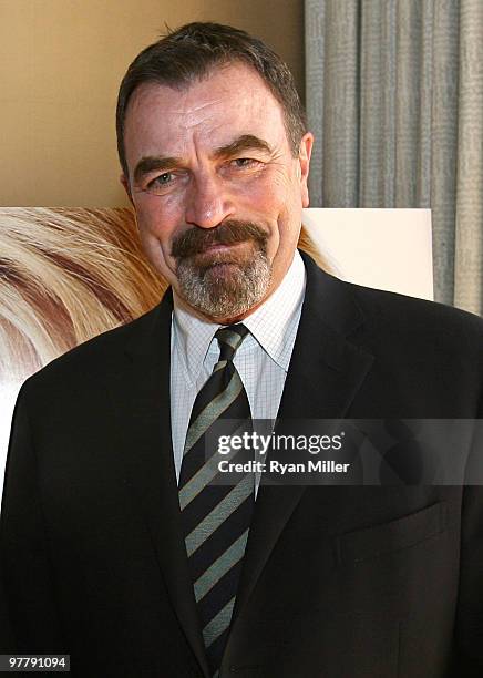 Actor Tom Selleck attends the Lionsgate 2010 ShoWest cocktail party during ShoWest 2010 held at Bellagio Las Vegas on March 16, 2010 in Las Vegas,...